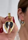 Altın Renk Kanat Figürlü Çelik Küpe (Çift)