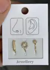 Altın Renk Karışık Figürlü Deliksiz Kulak/ Burun 3lü Piercing Set
