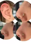 Altın Renk Karışık Figürlü Deliksiz Kulak/ Burun 3lü Piercing Set