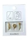 Altın Renk Karışık Figürlü Deliksiz Kulak/ Burun 3lü Piercing Set