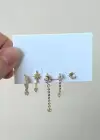 Altın Renk Karışık Figürlü Taş Detaylı 5li Küpe Set