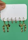 Altın Renk Karışık Figürlü Taş Detaylı 6lı Küpe Set