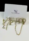 Altın Renk Karışık Figürlü Taş Detaylı 6lı YSX Küpe Set
