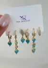 Altın Renk Karışık Figürlü Taş Detaylı 6lı YSX Küpe Set