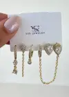 Altın Renk Karışık Figürlü Taş Detaylı 6lı YSX Küpe Set
