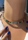 Altın Renk Karışık Taşlı Choker Kolye