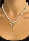 Altın Renk Kelebek Figürlü Çelik İnci Kolye