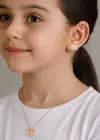 Altın Renk Kelebek Figürlü Çocuk Küpe Ve Kolye Set