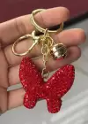 Altın Renk Kelebek Figürlü Kırmızı Taşlı Anahtarlık