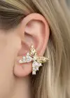 Altın Renk Kelebek Figürlü Taş Detaylı 14K Altın Kaplama TX Ear Cuff (Tek)