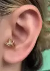 Altın Renk Kelebek Figürlü Taş Detaylı Cerrahi Çelik Halka Tragus/Kıkırdak Küpe/Piercing (Tek)