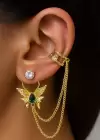 Altın Renk Kelebek Figürlü Taş Detaylı Ear Cuff Küpe Set