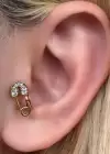 Altın Renk Kilit Figürlü Taş Detaylı Cerrahi Çelik Halka Tragus/Kıkırdak Küpe/Piercing (Tek)