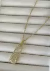 Altın Renk Kilitli İğne Figürlü Taş Detaylı Çelik Kolye