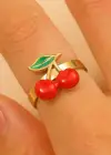 Altın Renk Kiraz Figürlü Ayarlanabilir Çelik Yüzük