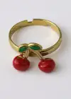 Altın Renk Kiraz Figürlü Ayarlanabilir Çelik Yüzük