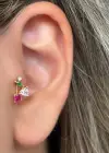 Altın Renk Kiraz Figürlü Taş Detaylı Çelik Tragus/Kıkırdak Küpe/Piercing (Tek)