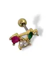 Altın Renk Kiraz Figürlü Taş Detaylı Çelik Tragus/Kıkırdak Küpe/Piercing (Tek)