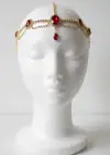 Altın Renk Kırmızı Taş Detaylı Alınlık/Kına Aksesuarı