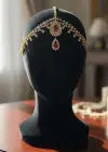 Altın Renk Kırmızı Taş Detaylı Alınlık/Kına Aksesuarı