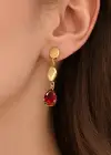 Altın Renk Kırmızı Taş Detaylı Çelik Küpe (Çift)