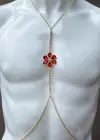 Altın Renk Kırmızı Taş Detaylı Tasarım Vücut Aksesuar