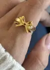 Altın Renk Kurdele Figürlü Ayarlanabilir Çelik Yüzük