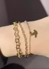 Altın Renk Kuş Figürlü Zincir Detaylı Bileklik