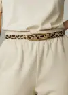 Altın Renk Leopar Desenli Kadın Deri Kemer
