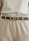 Altın Renk Leopar Desenli Kadın Deri Kemer