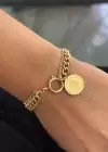 Altın Renk Madalyon Figürlü Çelik Bileklik