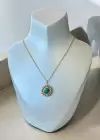 Altın Renk Mavi Taş Detaylı Çelik Kolye