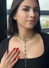 Altın Renk Mavi Taş Detaylı Çelik Y Kolye