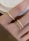 Altın Renk Mineli Ayarlanabilir İkili Yüzük