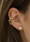 Altın Renk Mor Taş Detaylı 14K Altın Kaplama TX Ear Cuff (Tek)