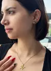 Altın Renk N Harf Figürlü Küpe Ve Kolye Set