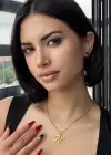 Altın Renk N Harf Figürlü Küpe Ve Kolye Set