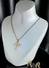 Altın Renk P Harfli Çelik Kolye Ve Küpe Set