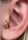 Altın Renk Pembe Kalp Figürlü Taş Detaylı Cerrahi Çelik Halka Tragus/Kıkırdak Küpe/Piercing (Tek)