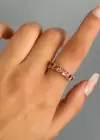 Altın Renk Pembe Taş Detaylı Ayarlanabilir Yüzük