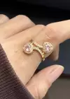 Altın Renk Pembe Taş Detaylı Kalp Figürlü Ayarlanabilir Yüzük