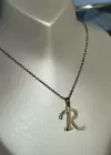 Altın Renk R Harfli Çelik Kolye Ve Küpe Set