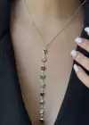 Altın Renk Renkli Kalp Figürlü Taş Detaylı Çelik Y Kolye