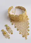 Altın Renk Sallantılı Kolye Ve Küpe Düğün Kına Nişan Gelin Seti