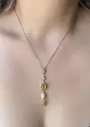 Altın Renk Sarı Taş Detaylı Çelik Y Kolye