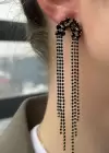 Altın Renk Siyah Taş Detaylı Sallantılı Abiye Küpe (Çift)