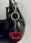 Altın Renk Taç Figürlü Kırmızı Taş Detaylı Çanta Charm/ Anahtarlık