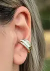Altın Renk Taş Detaylı 14K Altın Kaplama TX Ear Cuff (Tek)