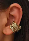 Altın Renk Taş Detaylı 14K Altın Kaplama TX Ear Cuff (Tek)