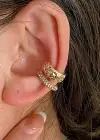 Altın Renk Taş Detaylı 14K Altın Kaplama TX Ear Cuff (Tek)